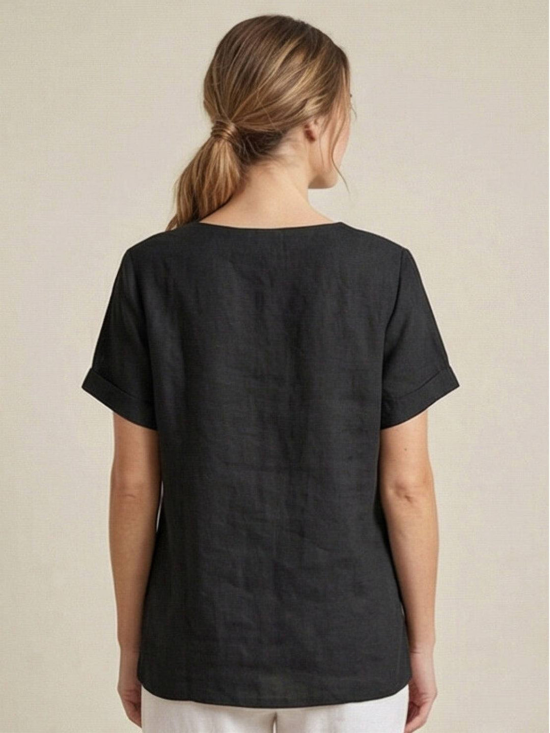 Margaret | Ladies Linen Round Neck Button Blouse