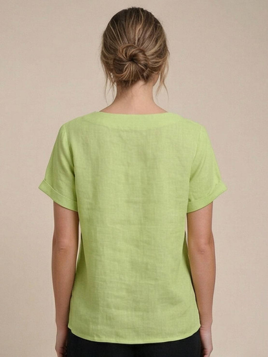 Margaret | Ladies Linen Round Neck Button Blouse