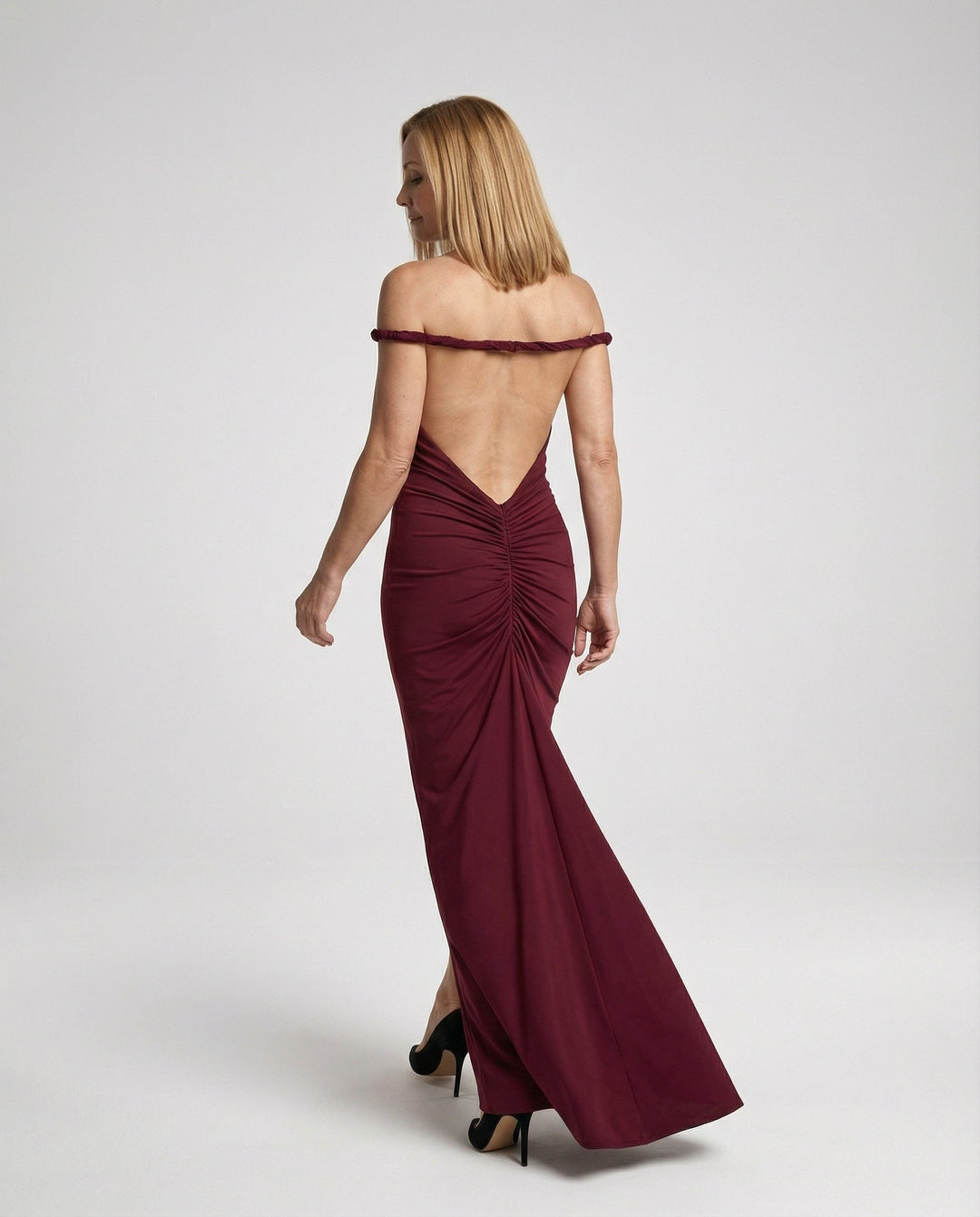 Long Off-Shoulder Evening Dress, Figure-Hugging
