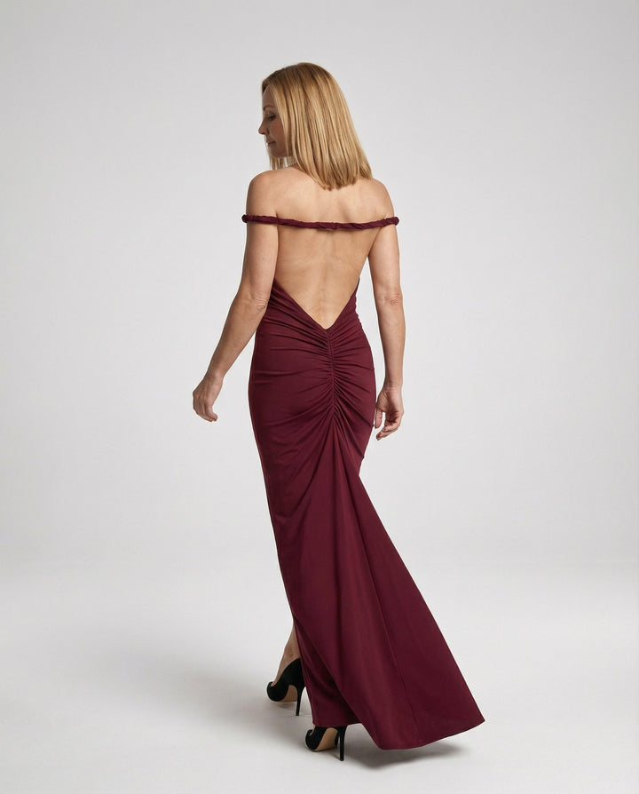 Long Off-Shoulder Evening Dress, Figure-Hugging