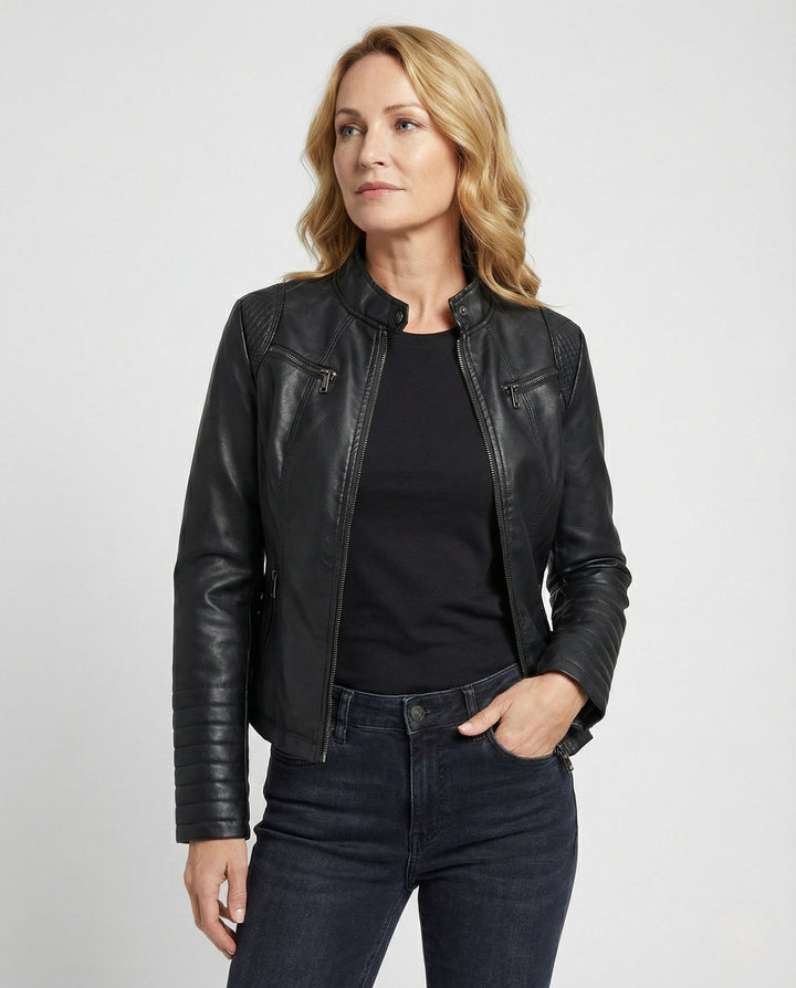 Women's Biker Jacket Faux Leather Short Jacket