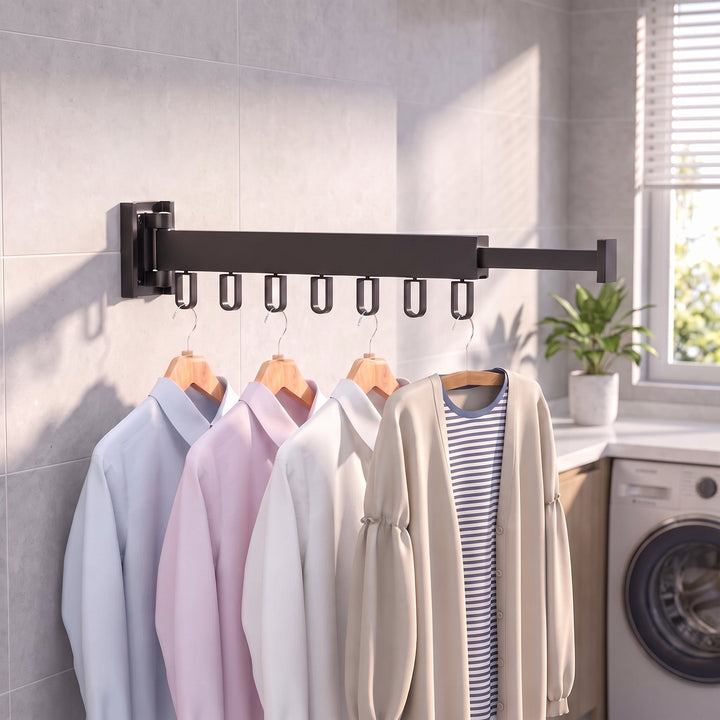 Retractable Clothes Drying Rack With Adjustable Extension Arm
