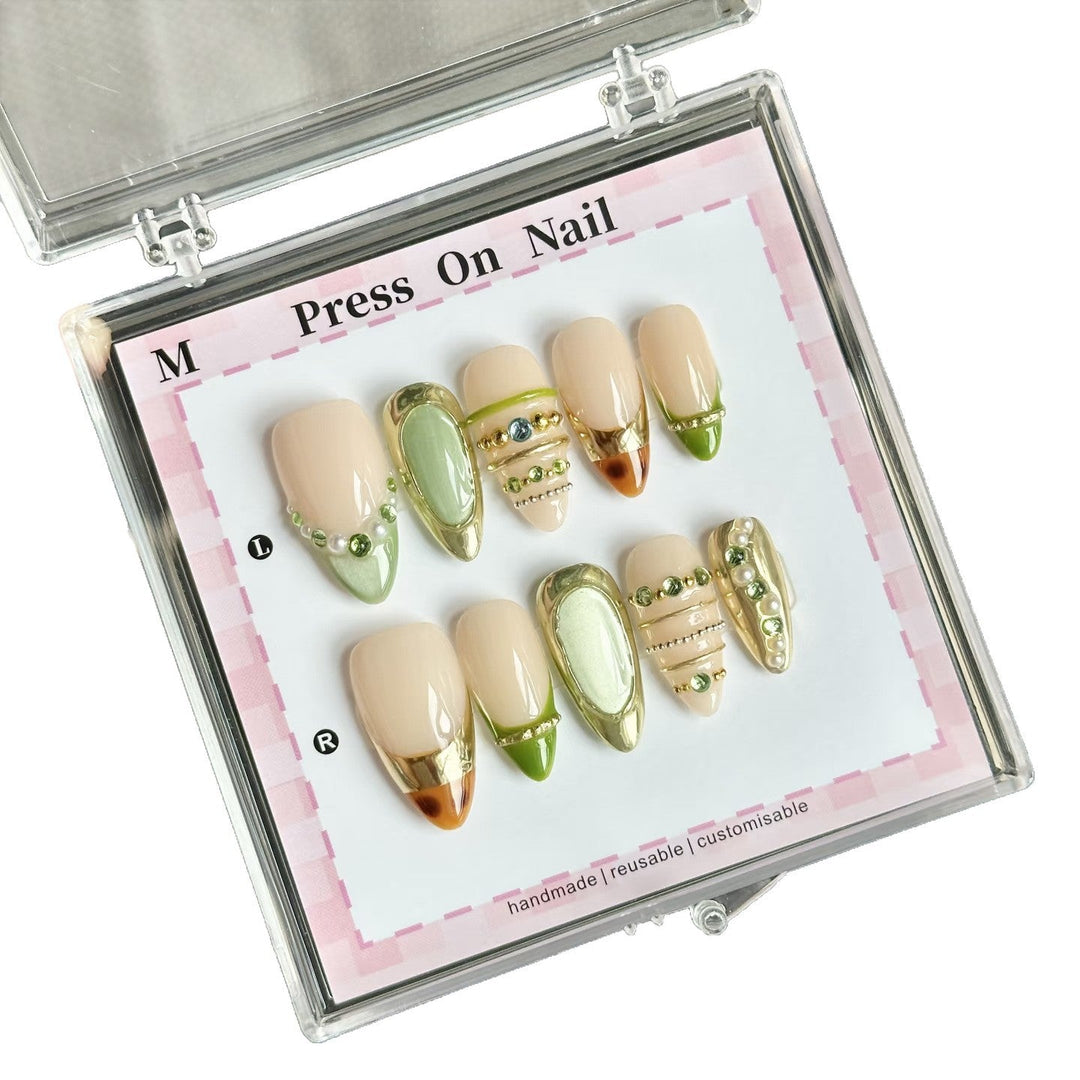 Reusable Handmade Press-On Nail Set with Decorative Elements, view 5 - Elena Harper
