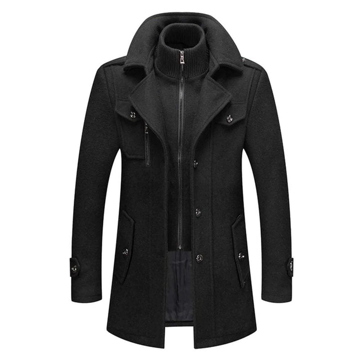 Winter Coat with Zipper and Notched Collar for Men