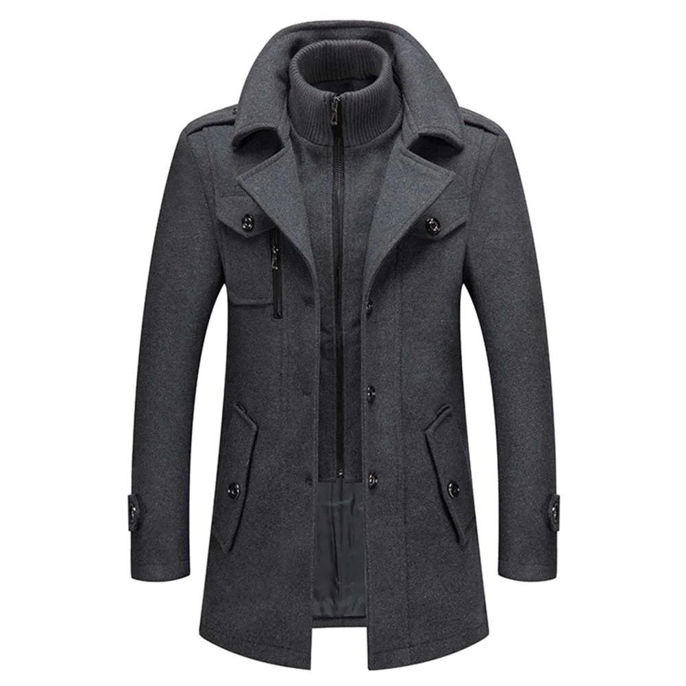 Winter Coat with Zipper and Notched Collar for Men