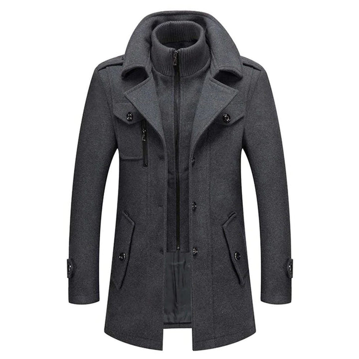 Winter Coat with Zipper and Notched Collar for Men