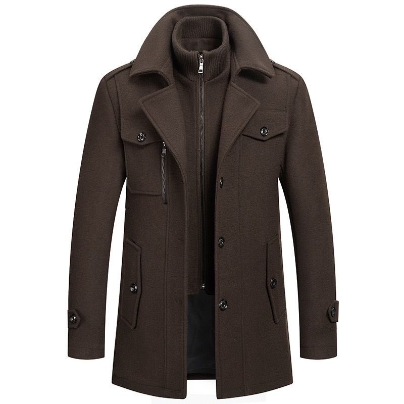 Winter Coat with Zipper and Notched Collar for Men