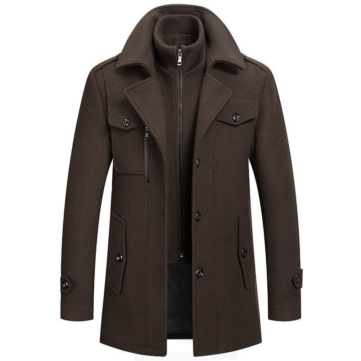 Winter Coat with Zipper and Notched Collar for Men