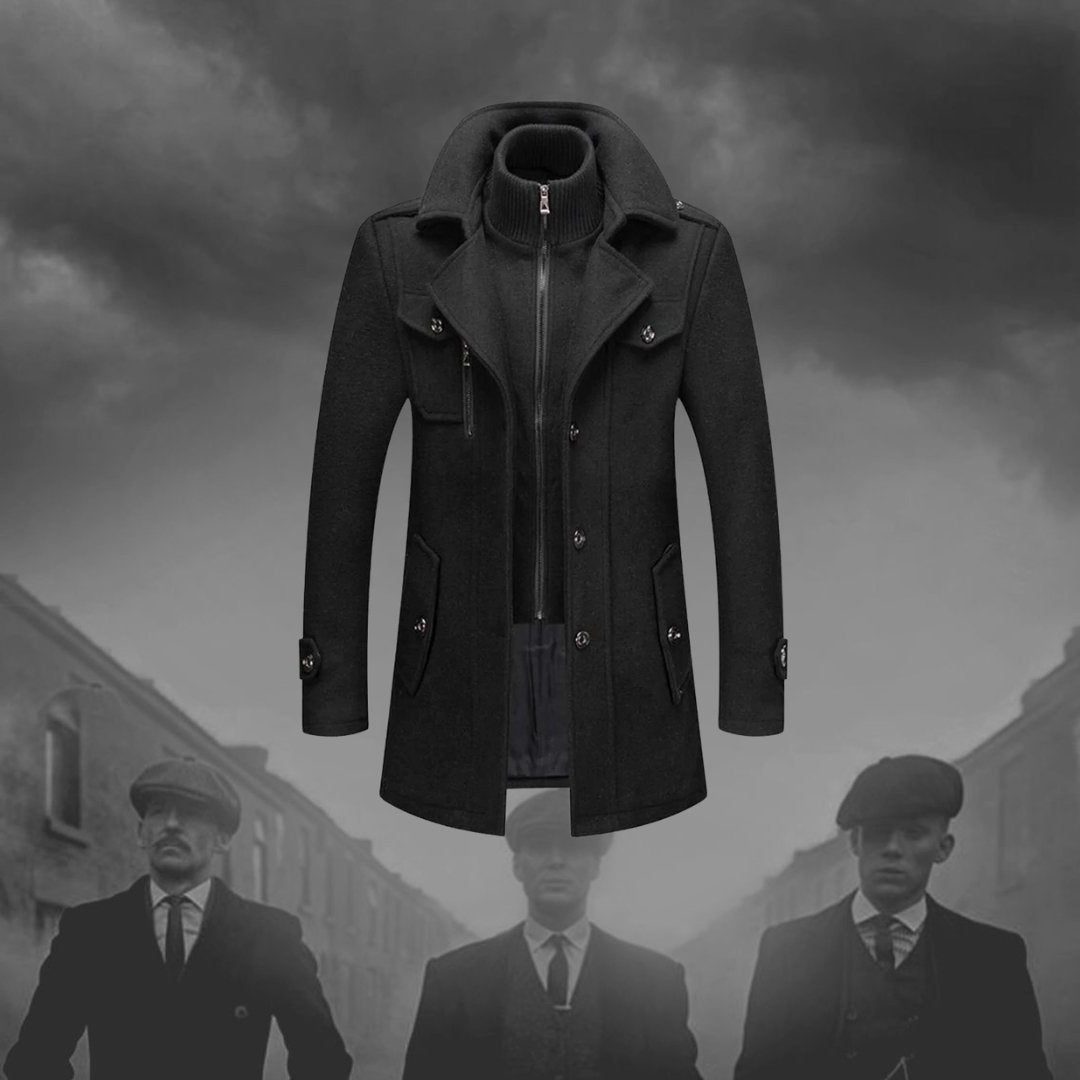 Winter Coat with Zipper and Notched Collar for Men