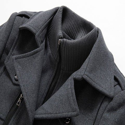 Winter Coat with Zipper and Notched Collar for Men