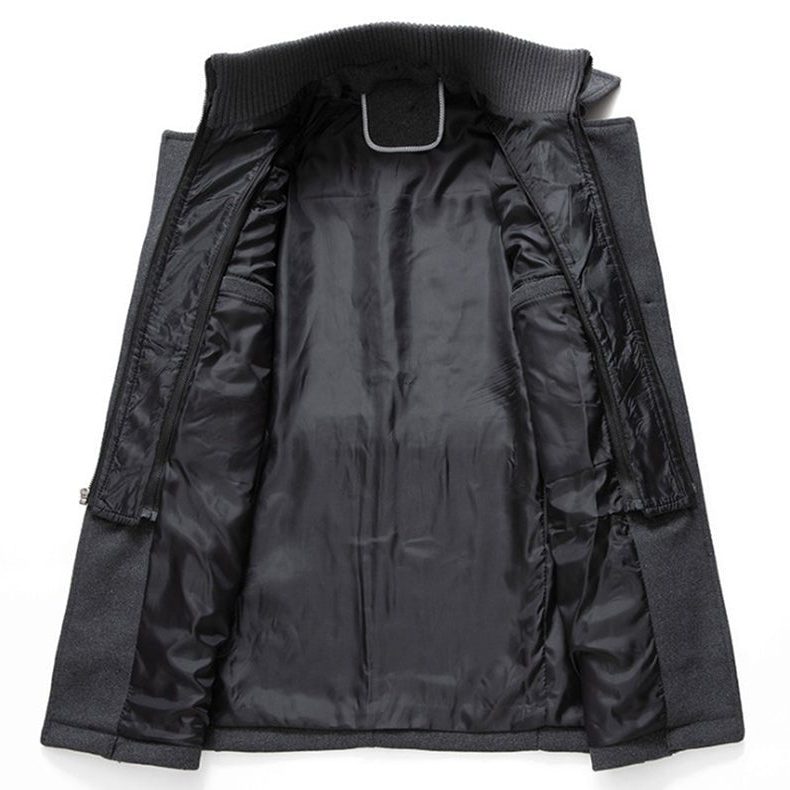 Winter Coat with Zipper and Notched Collar for Men