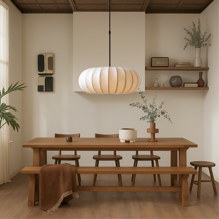 Ribbed Fabric Round Lantern Pendant Light