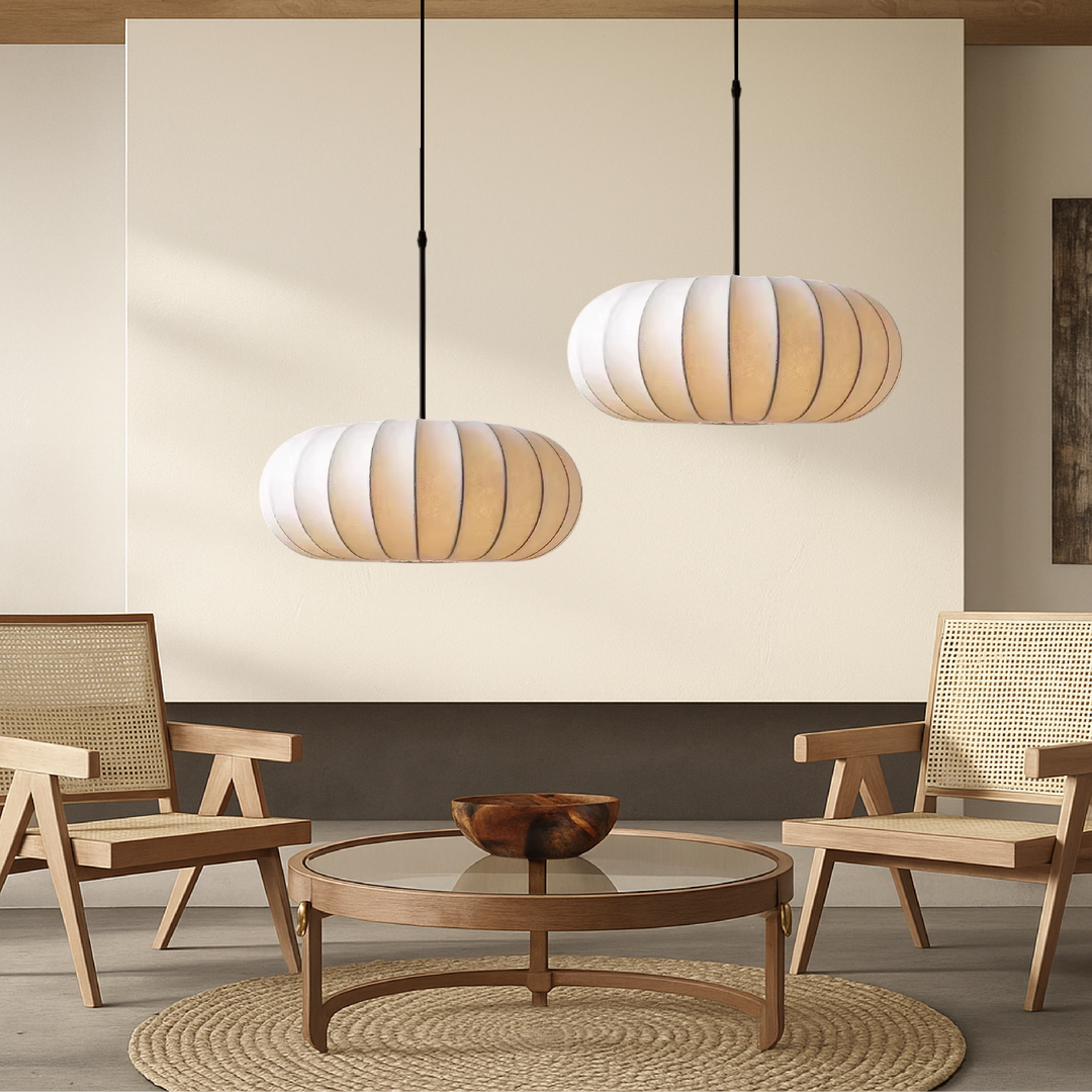 Ribbed Fabric Round Lantern Pendant Light