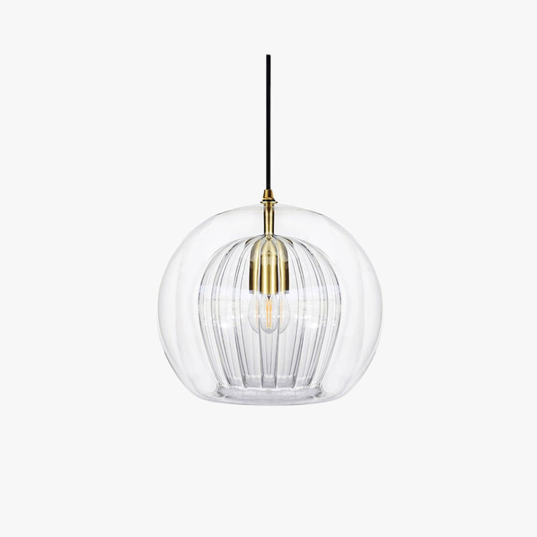 Ribbed Glass Globe Pendant Light With Brass Fitting