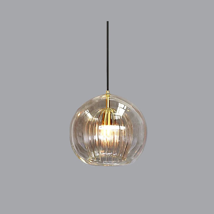 Ribbed Glass Globe Pendant Light With Brass Fitting