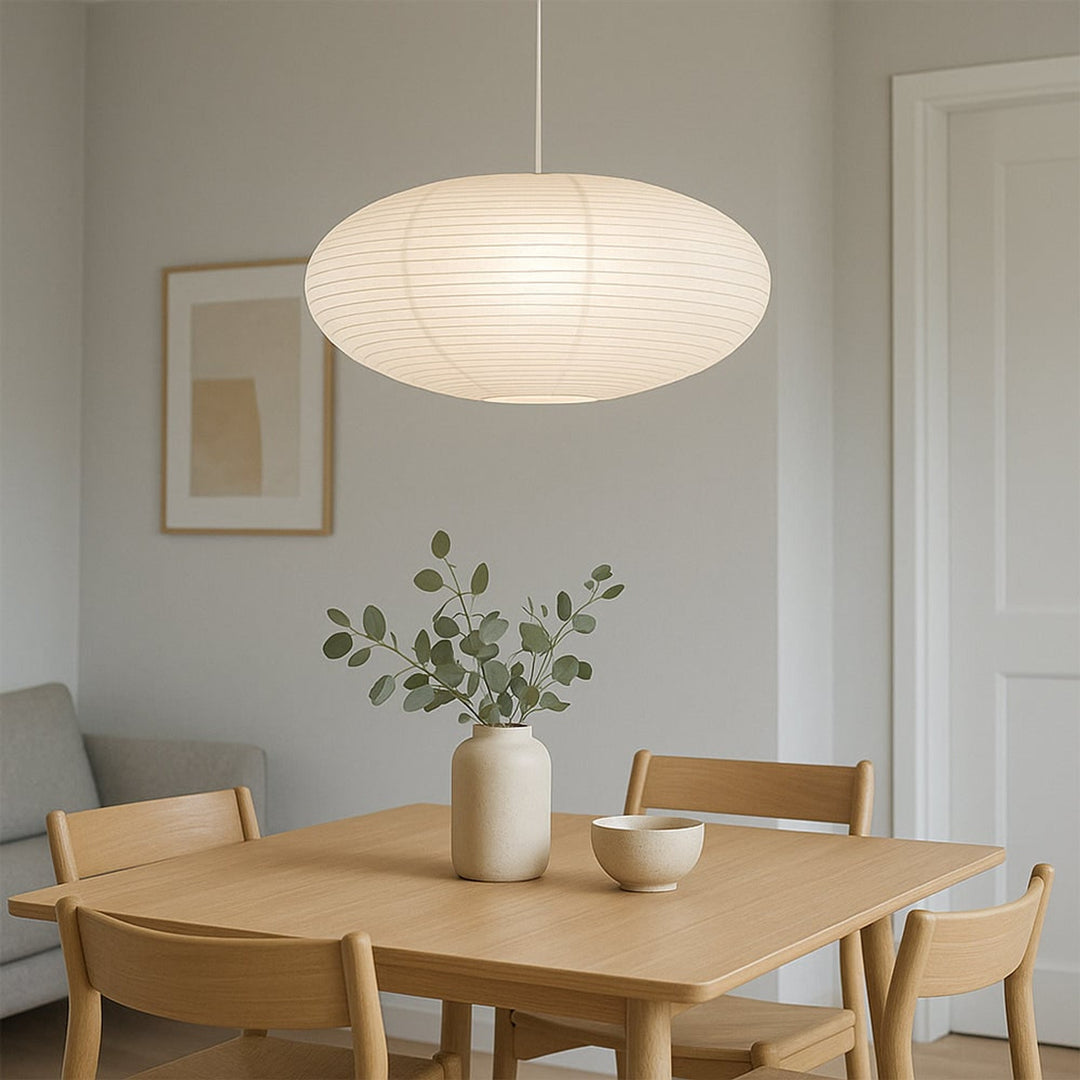 Ridged Oval Cotton Paper Pendant Light