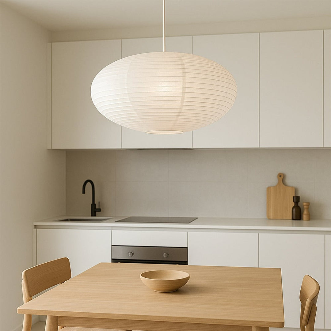 Ridged Oval Cotton Paper Pendant Light