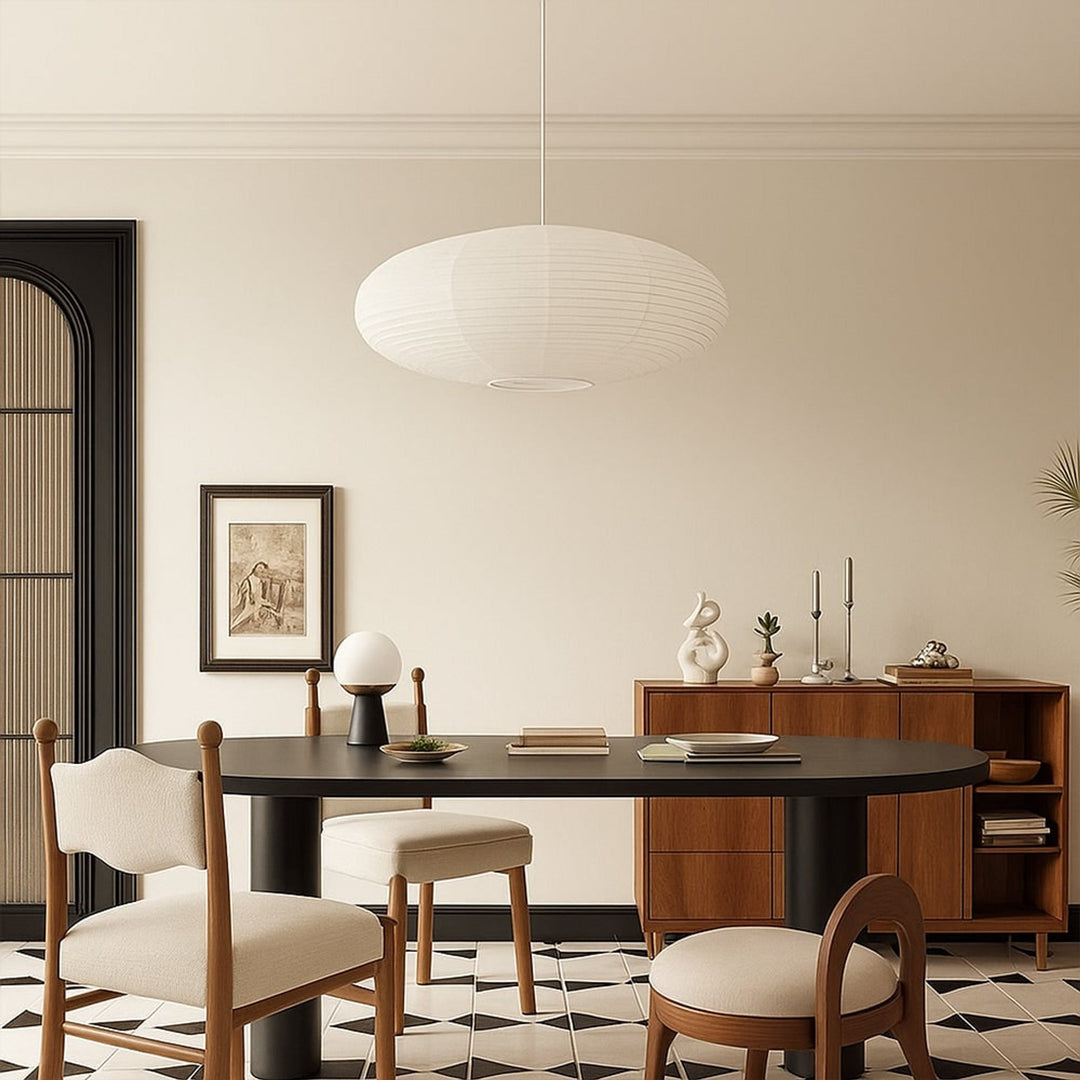 Ridged Oval Cotton Paper Pendant Light