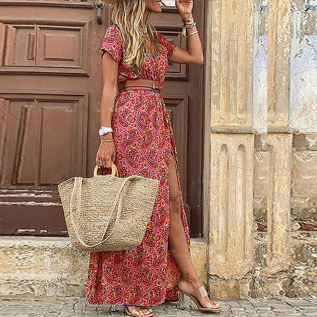 Davina | Ladies Printed V-Neck Split Maxi Dress