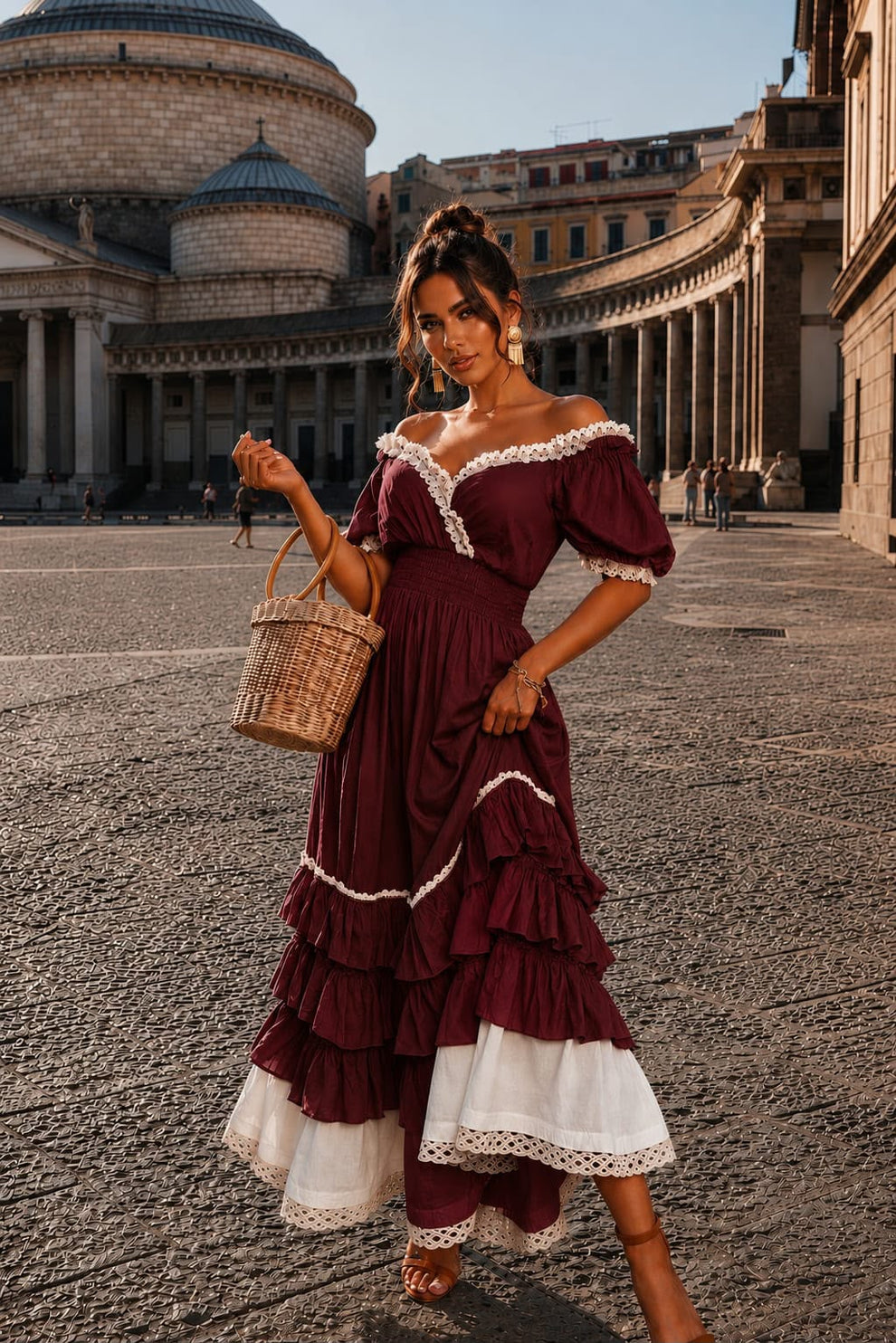 Naeun Off-Shoulder Maxi Dress with Ruffles and Lace Trim, view 5 - Elena Harper