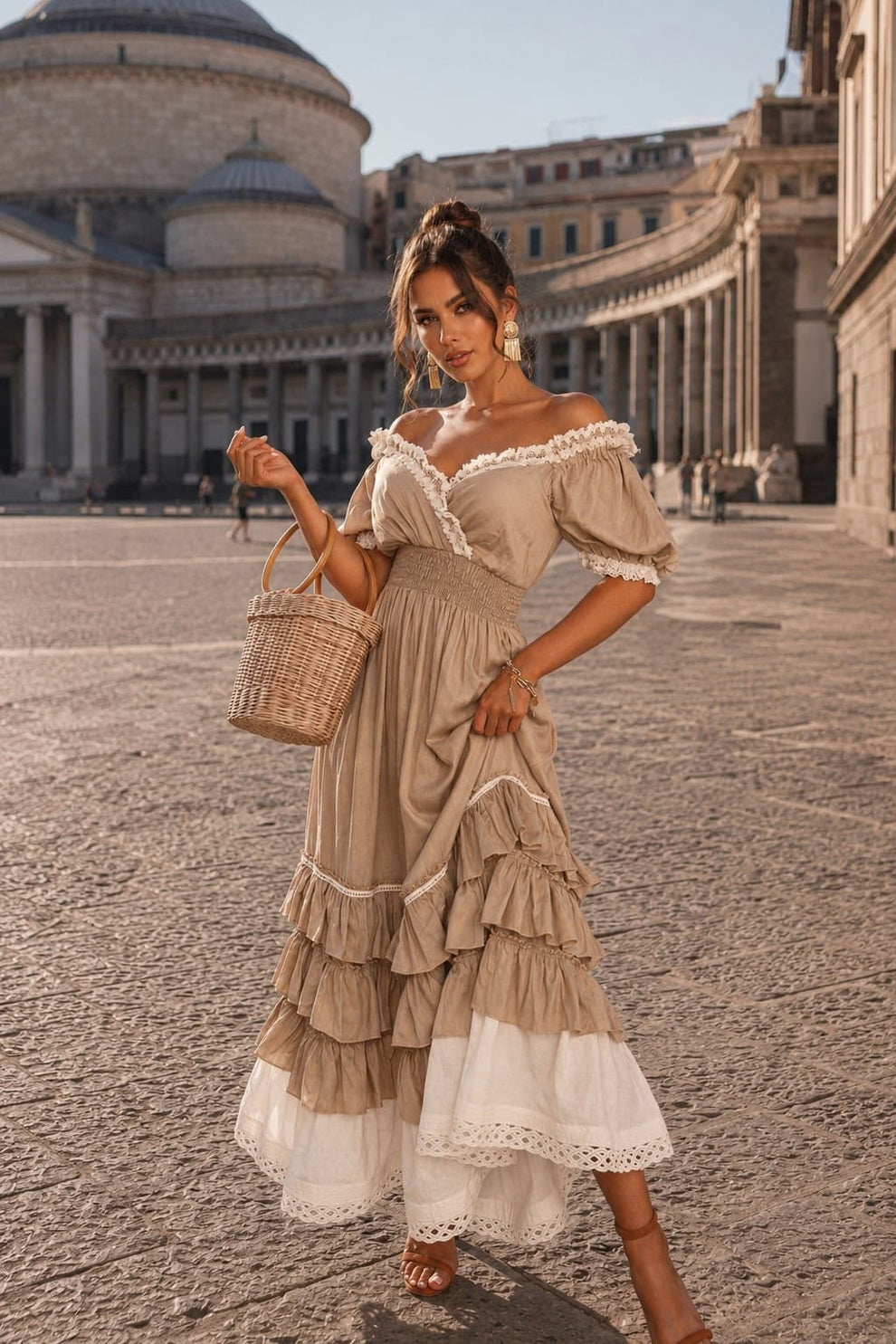 Naeun Off-Shoulder Maxi Dress with Ruffles and Lace Trim, view 2 - Elena Harper