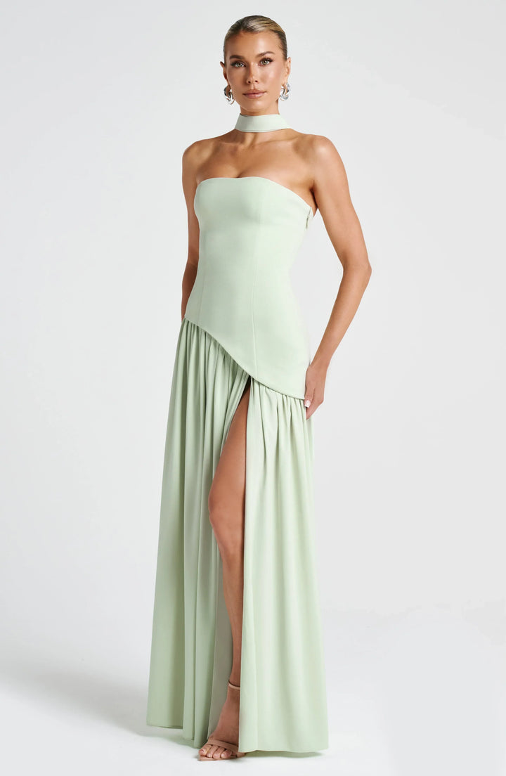 Long Strapless Corset Dress with High Slit – Women's Evening Dress