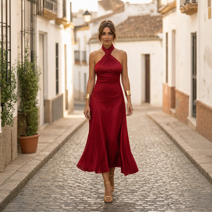 Ella | Elegant Midi Dress for Women with Halter Neck