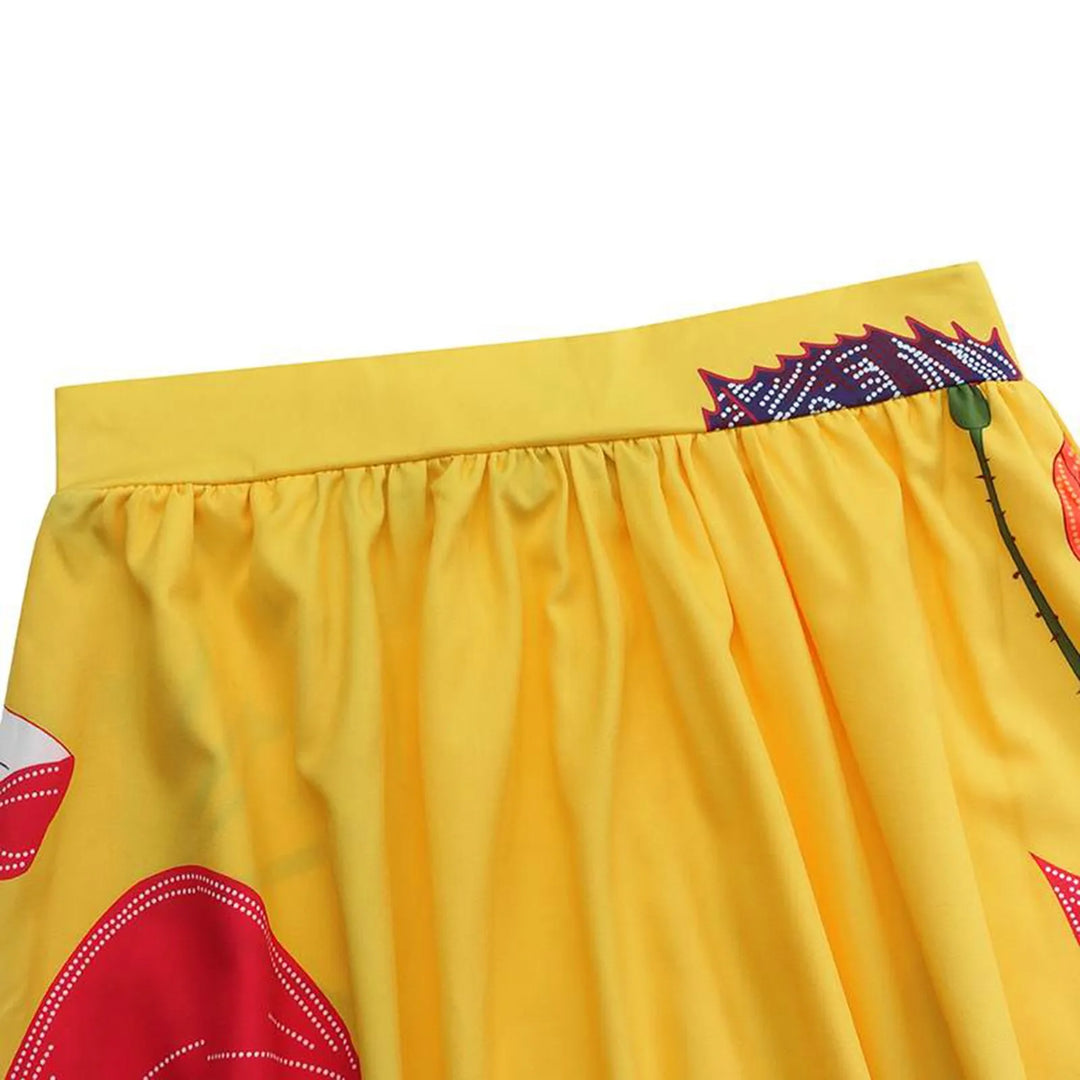 Women's maxi skirt with floral print, high-waisted and elegant