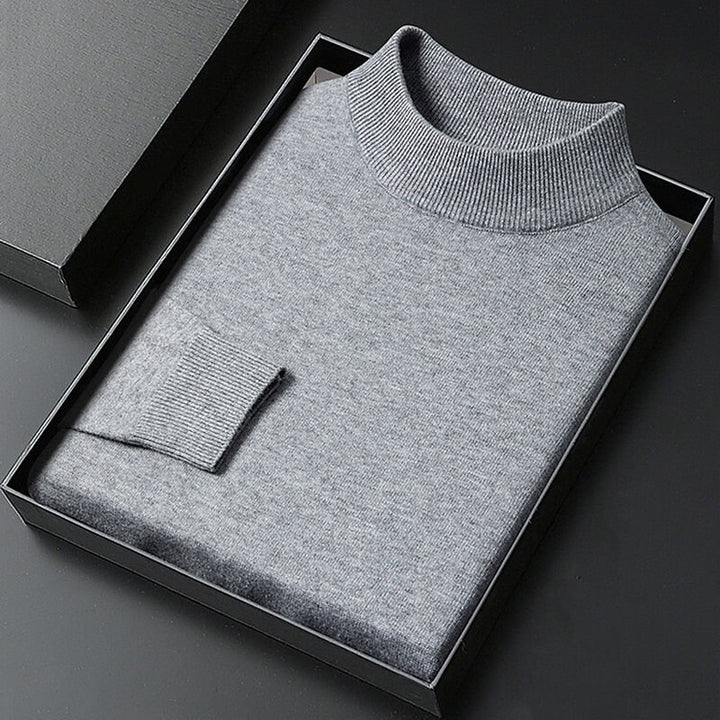 Rolvard Men's Knitted Sweater with Stand-Up Collar Gray - Elena Harper