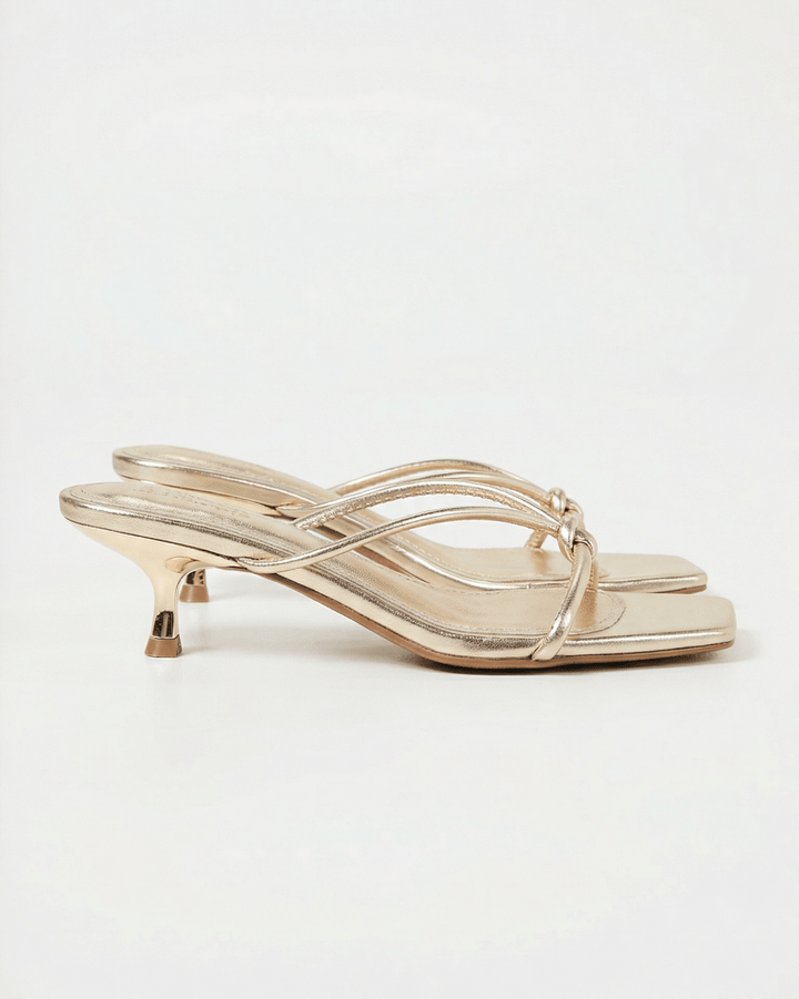 Women's Knotted Mules with Metallic Finish and Low Heel
