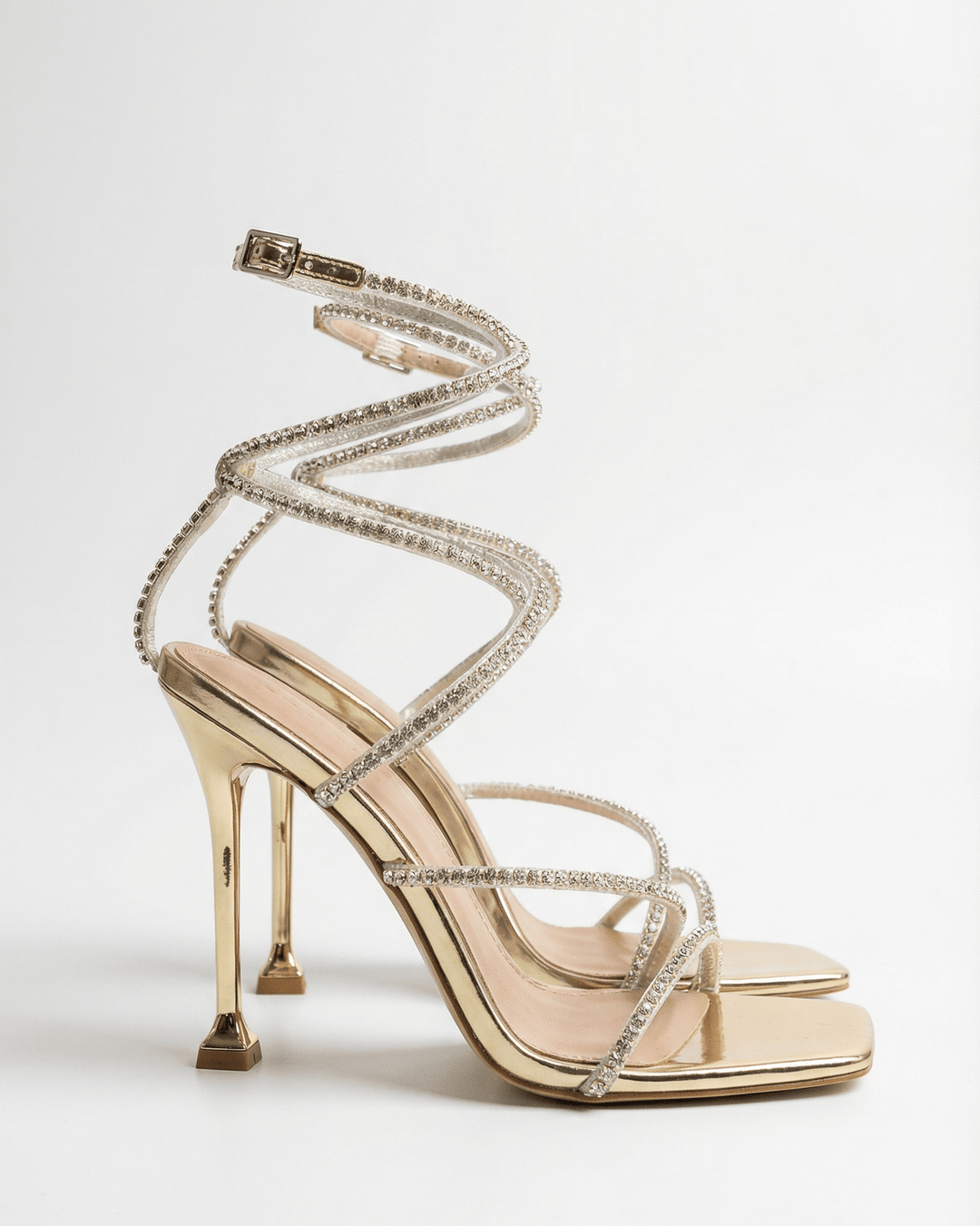 Ladies' Stiletto Heeled Sandals with Crystal Ankle Strap