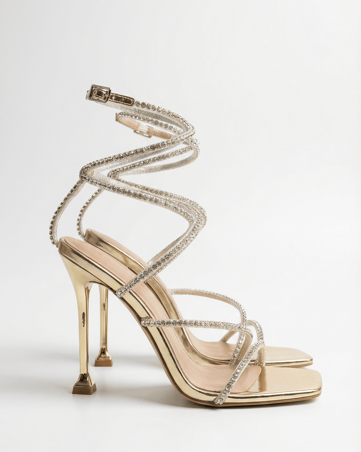 Ladies' Stiletto Heeled Sandals with Crystal Ankle Strap