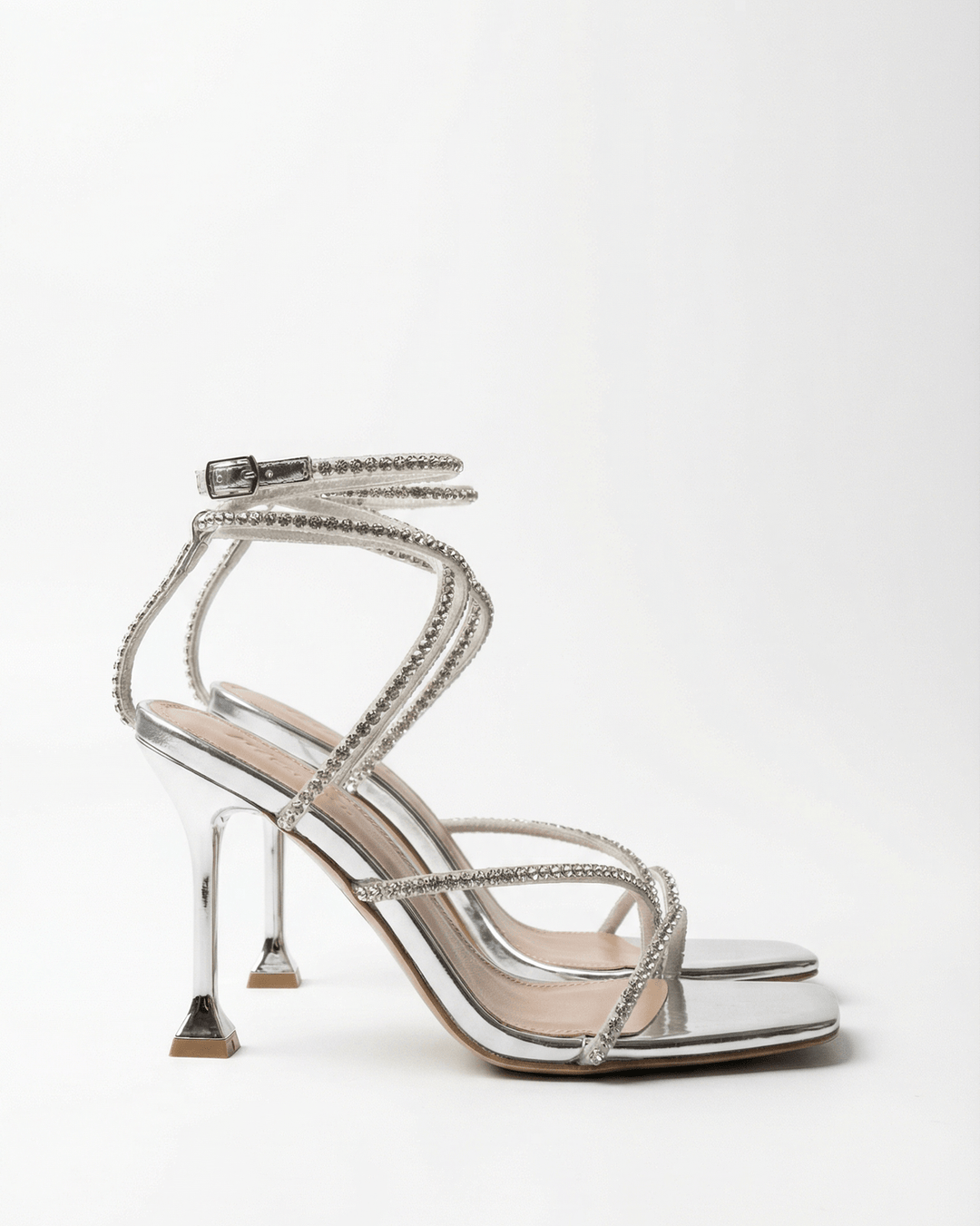 Ladies' Stiletto Heeled Sandals with Crystal Ankle Strap
