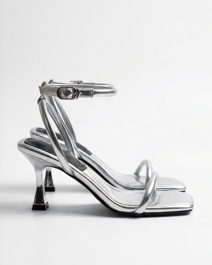 Women's Heeled Sandals with Ankle Strap and Elegant Buckle