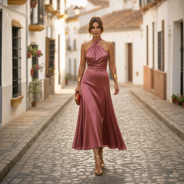 Ella | Elegant Midi Dress for Women with Halter Neck