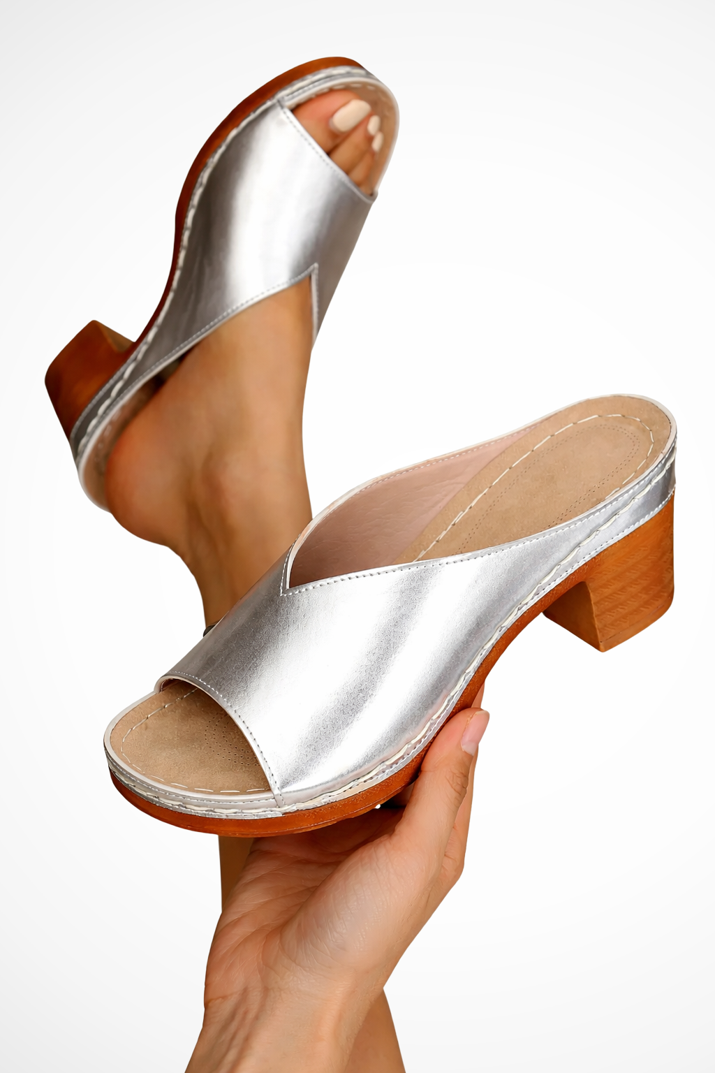 Rosalind Women's Open Toe Block Heel Mules - Slip-On Style