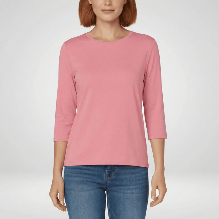 Round-Neck Top with 3/4 Length Sleeves - Elena Harper