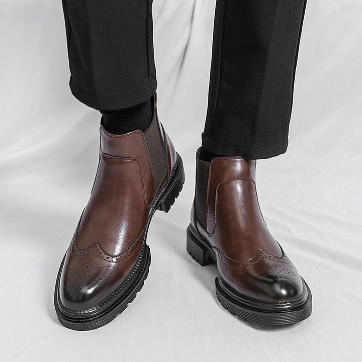 Men's Wingtip Chelsea Boots with Elastic Side Panels