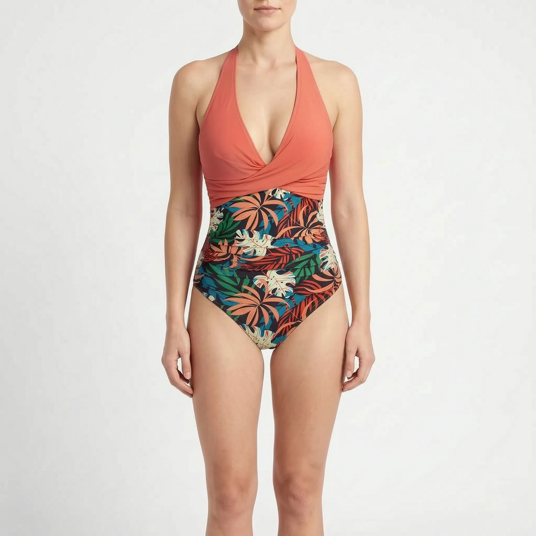 Ruched Halter Neck One-Piece Swimsuit
