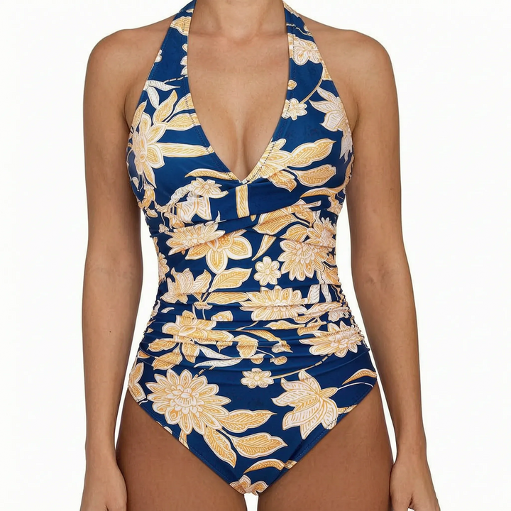 Ruched Halter Neck One-Piece Swimsuit