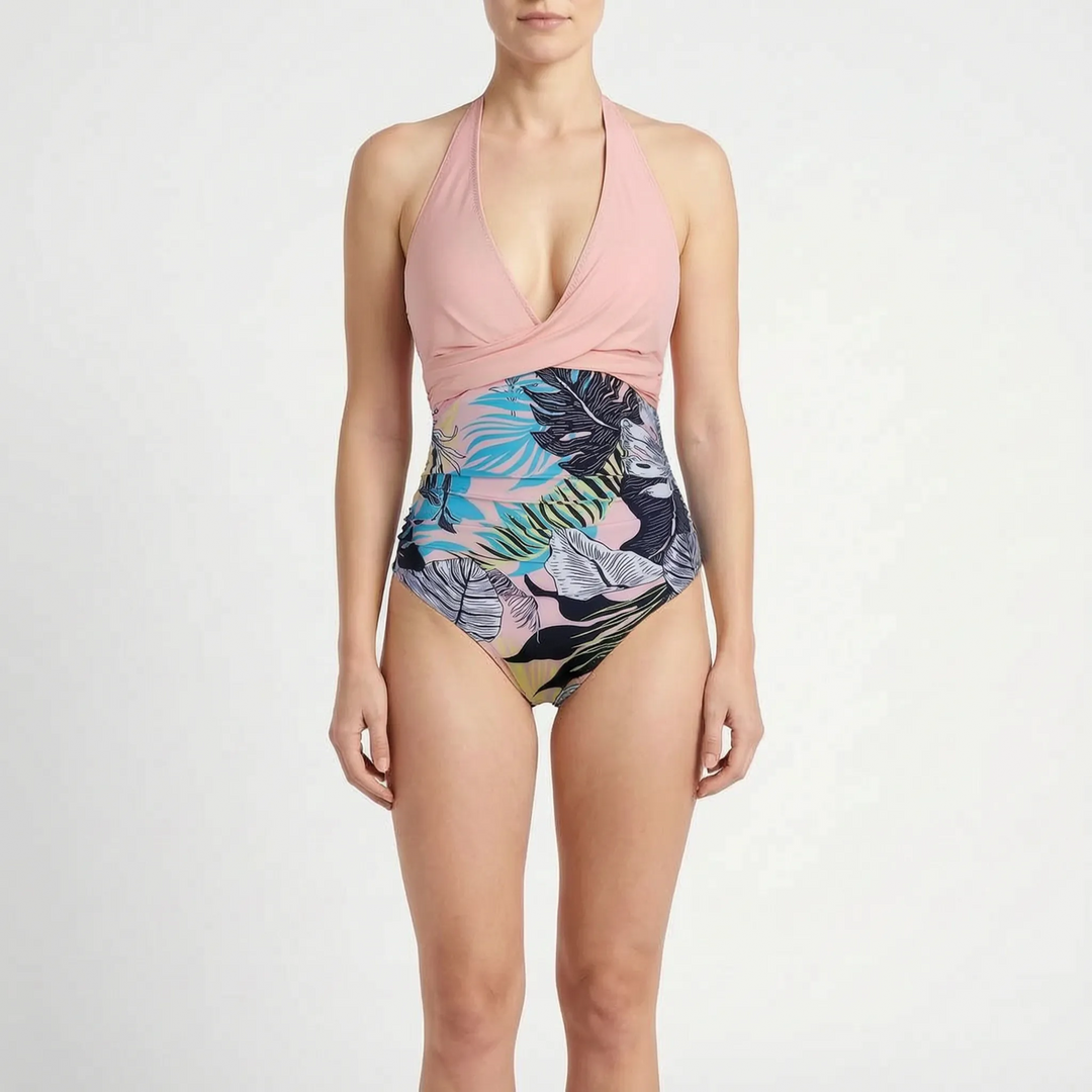 Ruched Halter Neck One-Piece Swimsuit, view 7 - Elena Harper