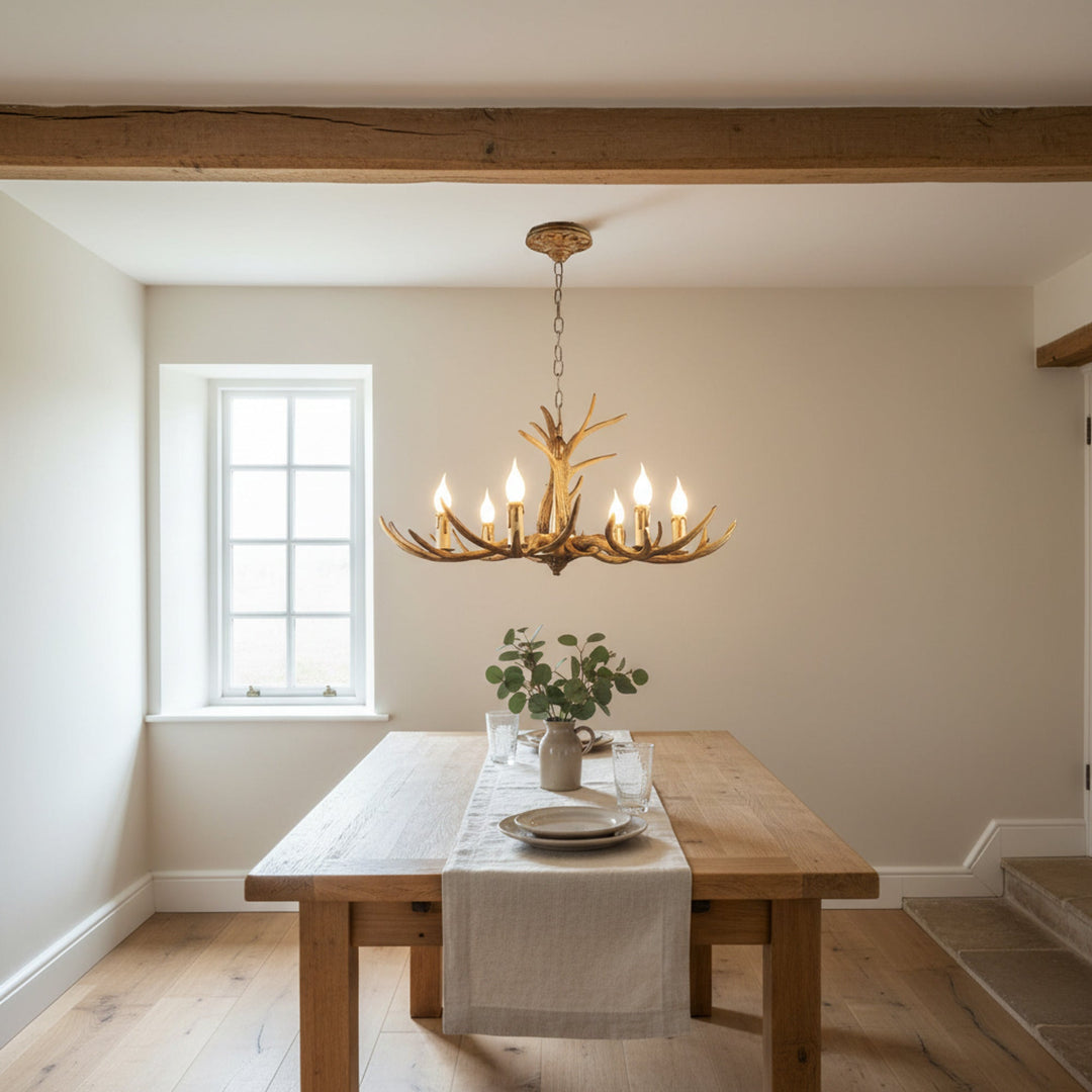 Rustic Antler Chandelier With Wood-Effect Finish