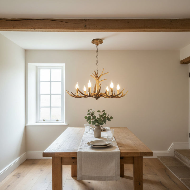 Rustic Antler Chandelier With Wood-Effect Finish