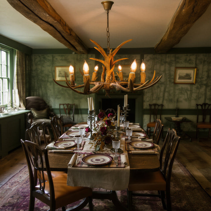 Rustic Antler Chandelier With Wood-Effect Finish