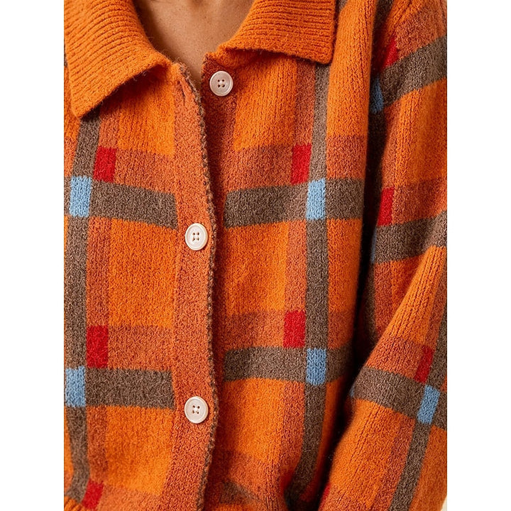 Rosalind Classic Plaid Button Cardigan, view 5 - Elena Harper