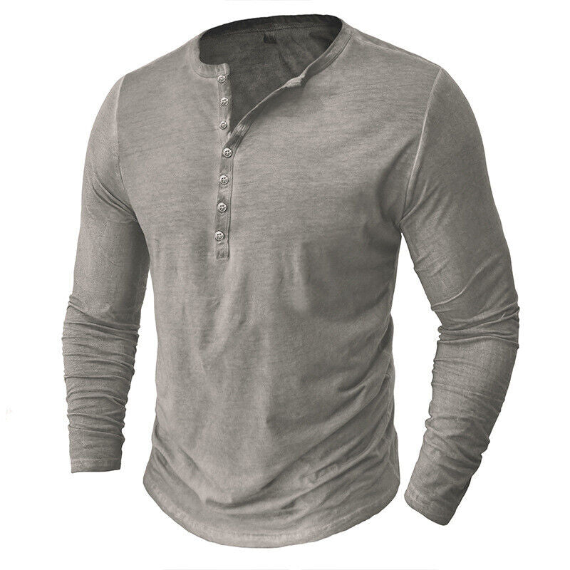 Men's Long Sleeve Henley Shirt for Versatile Style