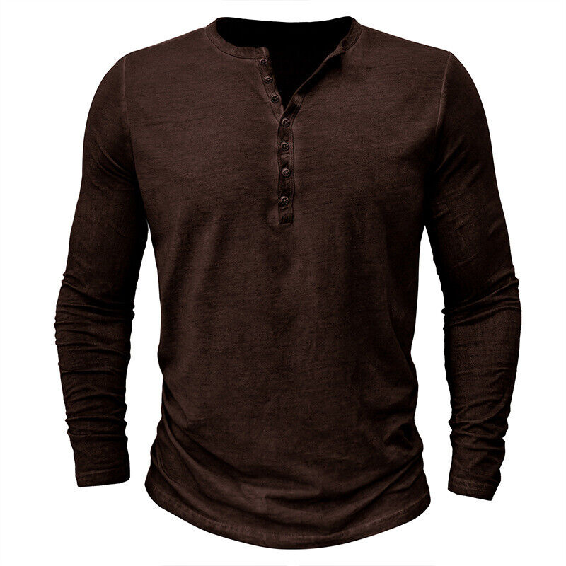 Men's Long Sleeve Henley Shirt for Versatile Style