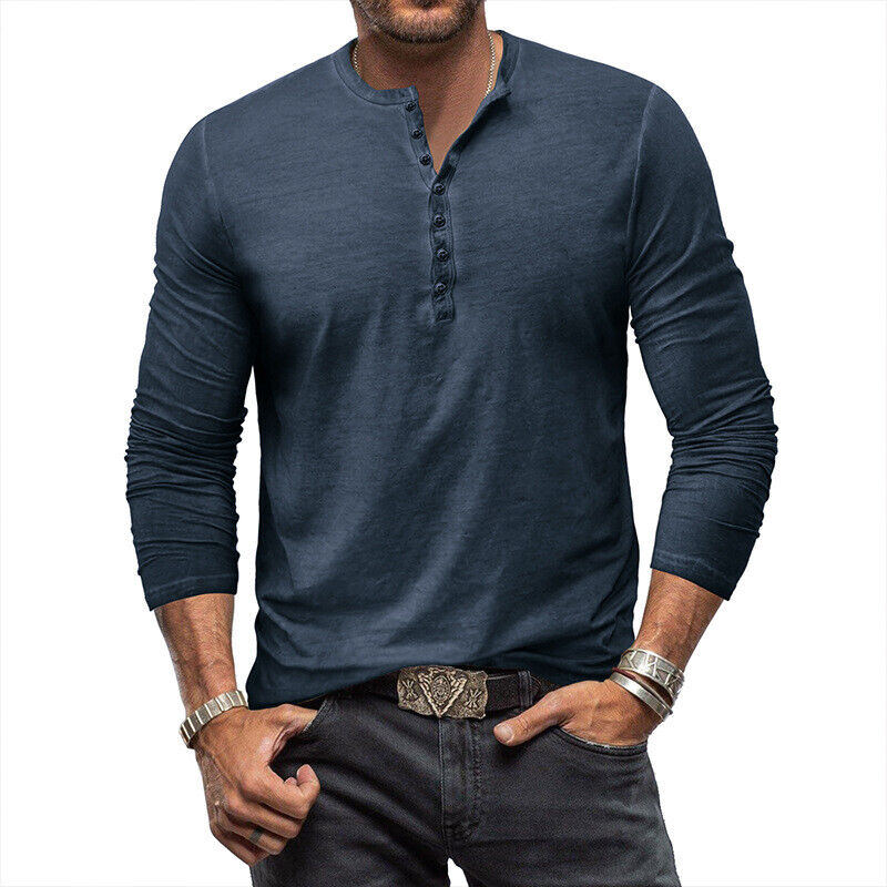 Men's Long Sleeve Henley Shirt for Versatile Style