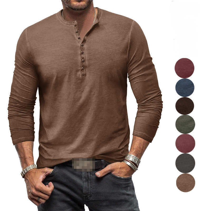 Men's Long Sleeve Henley Shirt for Versatile Style