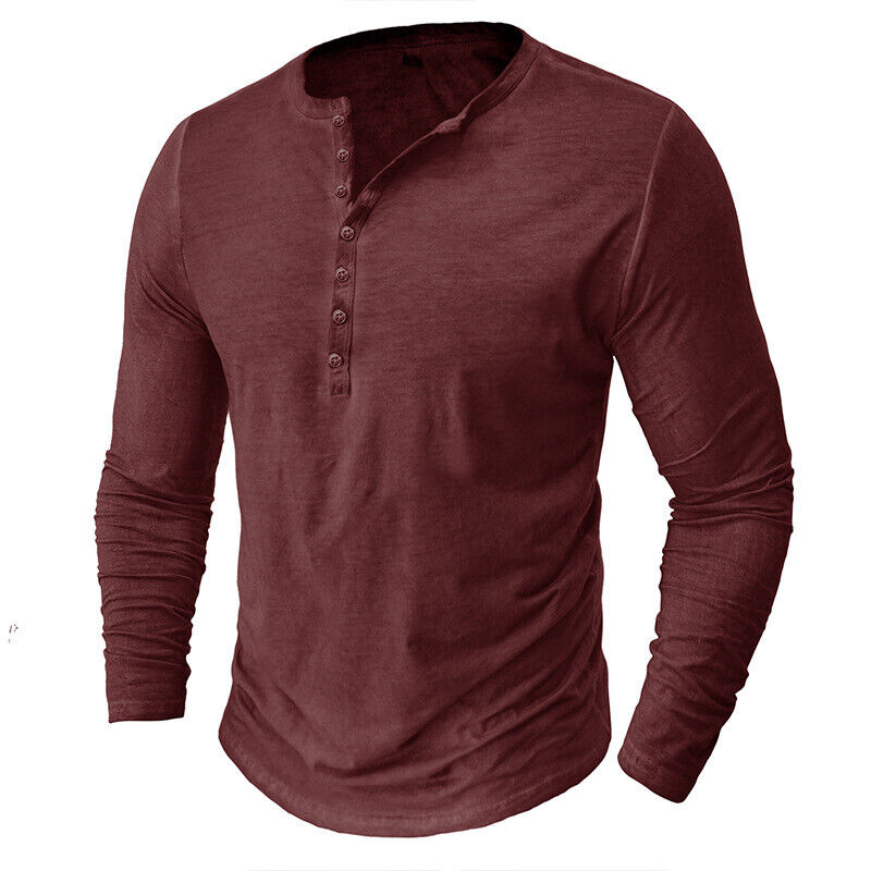 Men's Long Sleeve Henley Shirt for Versatile Style